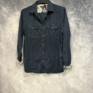 Ted Baker Men's Small Navy Blue Floral Collar Cuffs Long Sleeve Button Shirt S